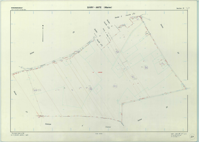 Sivry-Ante (51537). Section ZP échelle 1/2000, plan remembré pour 1982, plan régulier (papier armé)