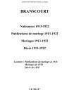 Branscourt. Naissances, publications de mariage, mariages, décès 1913-1922