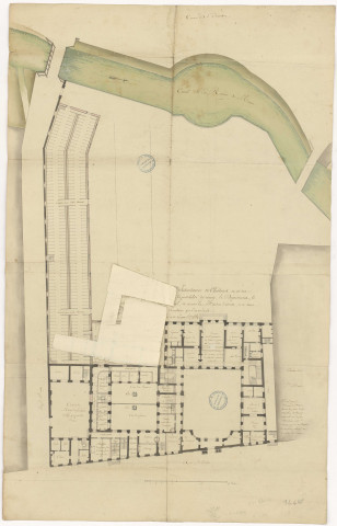 Plan du ci devant Hôtel de l'intendance de châlons et de ses dépendances sur lequel on démontre la possibilité d'y réunir le Département, le District de Châlons et son Tribunal et encore la Maison d'arrêt, par Poterlet, 1791.
