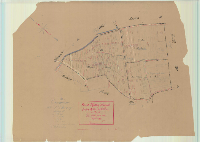 Saint-Thierry (51518). Section B1 échelle 1/1250, plan mis à jour pour 1933, plan non régulier (papier).
