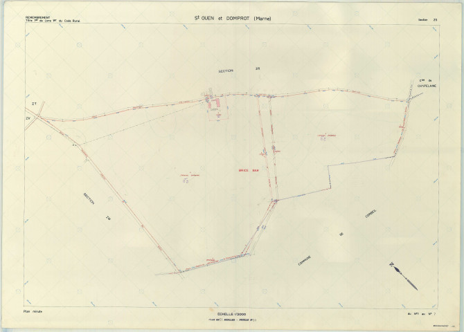 Saint-Ouen-Domprot (51508). Section ZS échelle 1/2000, plan remembré pour 1976, plan régulier (papier armé)
