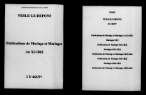 Nesle-le-Repons. Publications de mariage, mariages an XI-1862