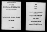 Normée. Publications de mariage, mariages an XI-1862