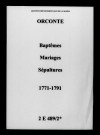 Orconte. Baptêmes, mariages, sépultures 1771-1791