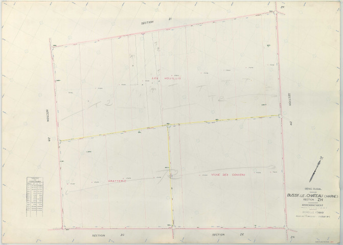 Bussy-le-Château (51097). Section ZH 1 échelle 1/2000, plan remembré pour 1969, plan régulier (papier armé)