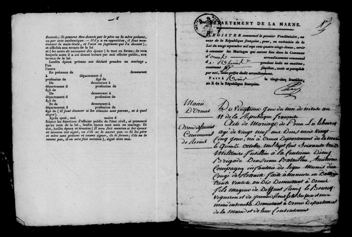 Ormes. Mariages an XI-1812