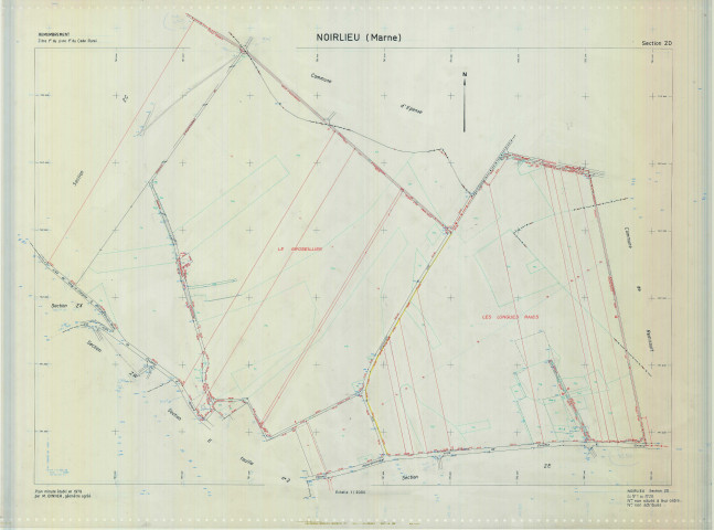 Noirlieu (51404). Section ZD échelle 1/2000, plan remembré pour 1979, plan régulier (calque)