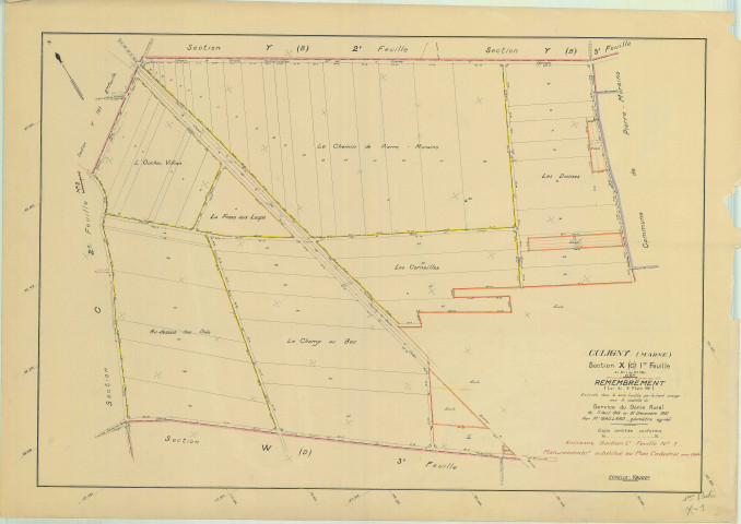 Val-des-Marais (51158). Coligny (51158). Section X1 2 échelle 1/2000, plan remembré pour 1954 (ancienne section C1), plan régulier (papier)