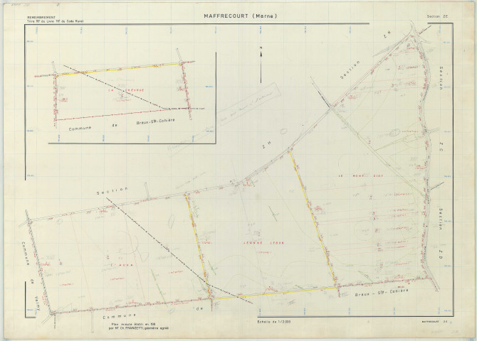 Maffrécourt (51336). Section ZE échelle 1/2000, plan remembré pour 1969, plan régulier (papier armé)