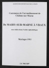 Communes de Mairy-sur-Marne à Vraux de l'arrondissement de Châlons. Mariages 1911
