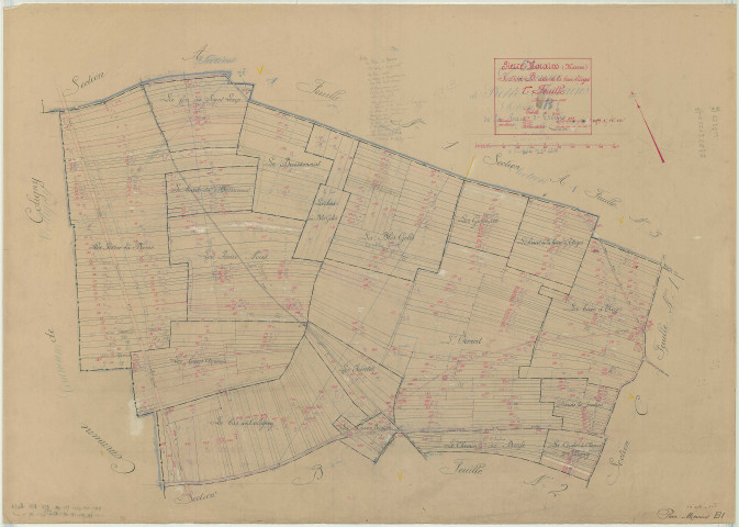 Pierre-Morains (51430). Section B1 échelle 1/2500, plan mis à jour pour 1935, plan non régulier (papier)