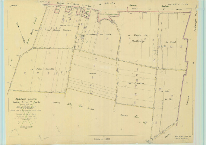 Selles (51529). Section C2 échelle 1/2000, plan renouvelé pour 1953, plan régulier (papier).