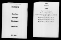 Brimont. Baptêmes, mariages, sépultures 1609-1742