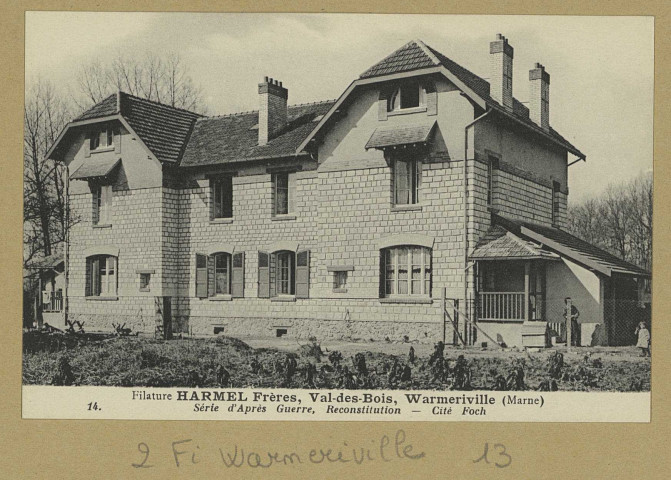 WARMERIVILLE. -14-Filature Harmel Frères, Val-des-Bois. Warmeriville (Marne). Série d'après-guerre, Reconstitution. Cité Foch.