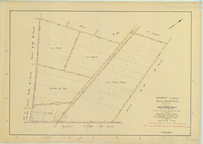 Val-des-Marais (51158). Coligny (51158). Section Z2 échelle 1/2000, plan remembré pour 1954 (anciennes sections A1, A2 et A3, ), plan régulier (papier)