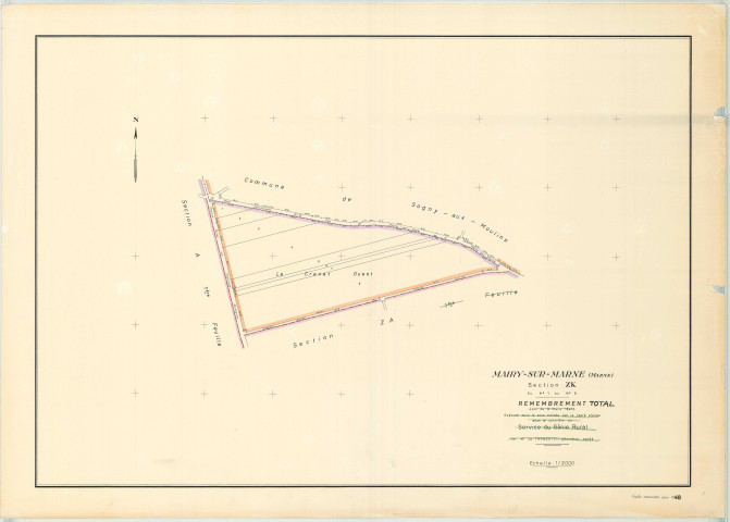 Mairy-sur-Marne (51339). Section ZK 3 échelle 1/2000, plan remembré pour 1968, plan régulier (papier)