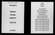 Magneux. Baptêmes, mariages, sépultures 1599-1740