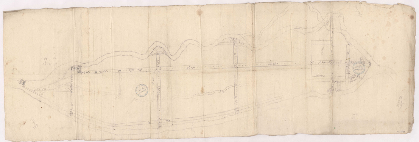 Plan relatif aux travaux qui sont à faire dans la rivière d'Anglure, 1757.