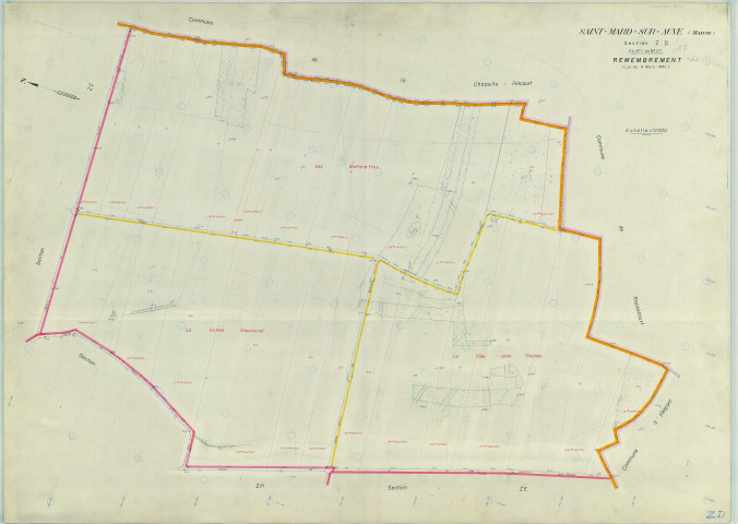 Saint-Mard-sur-Auve (51498). Section ZD échelle 1/2000, plan remembré pour 1968, plan régulier (papier armé)