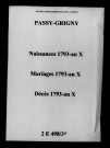 Passy-Grigny. Naissances, mariages, décès 1793-an X