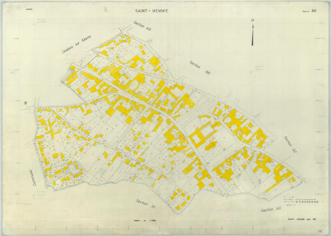 Saint-Memmie (51506). Section AK échelle 1/1000, plan remanié pour 1983, plan régulier (papier armé)