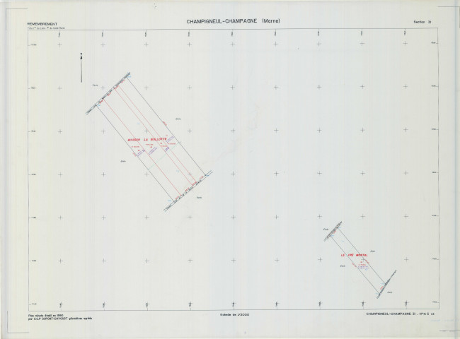 Champigneul-Champagne (51117). Section ZI échelle 1/2000, plan remembré pour 1990, plan régulier (calque)