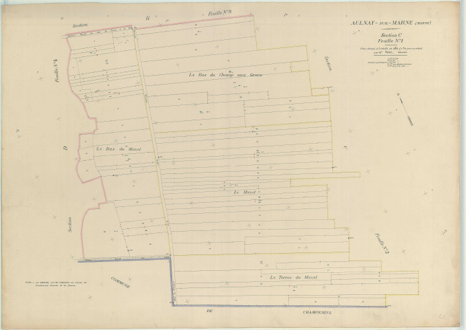 Aulnay-sur-Marne (51023). Section C1 1 échelle 1/1000, plan dressé pour 1912, plan non régulier (papier)