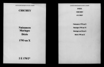 Chichey. Naissances, mariages, décès 1793-an X