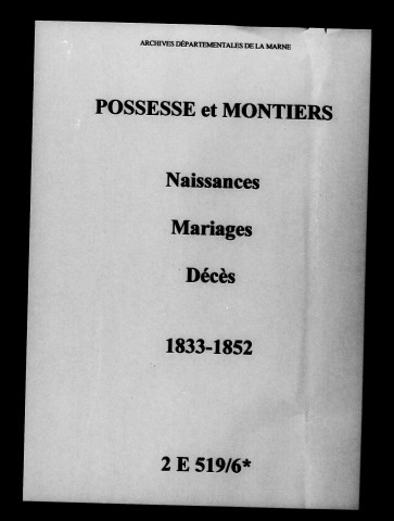 Possesse. Naissances, mariages, décès 1833-1852
