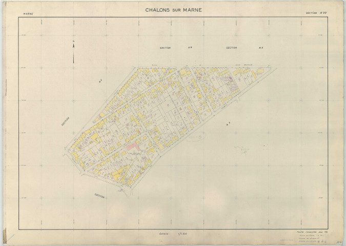 Châlons-en-Champagne (51108). Section AW échelle 1/1000, plan renouvelé pour 1964, plan régulier (papier armé)