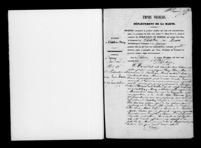 Châtillon-sur-Morin. Publications de mariage, mariages 1863-1892