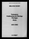 Branscourt. Naissances, publications de mariage, mariages, décès 1833-1842