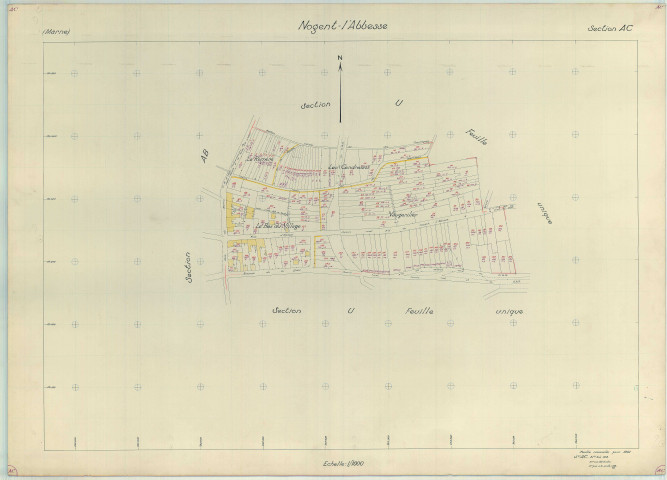 Nogent-l'Abbesse (51403). Section AC échelle 1/1000, plan renouvelé pour 1961, plan régulier (papier armé).