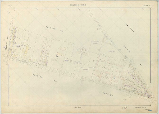 Châlons-en-Champagne (51108). Section AL échelle 1/1000, plan renouvelé pour 1964, plan régulier (papier armé)