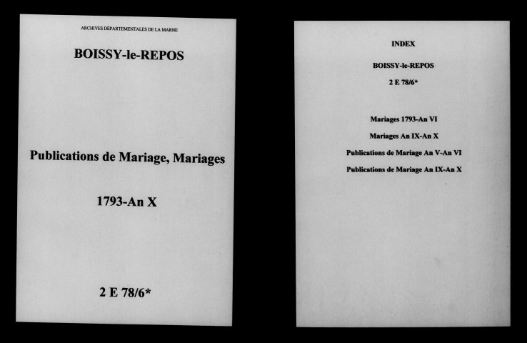 Boissy-le-Repos. Publications de mariage, mariages 1793-an X