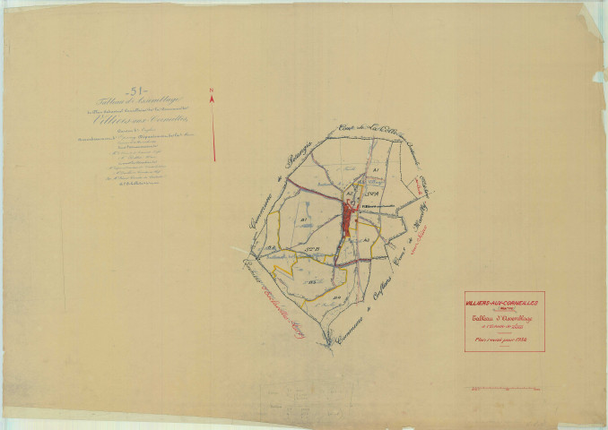 Villiers-aux-Corneilles (51642). Tableau d'assemblage 1 échelle 1/10000, plan mis à jour pour 01/01/1934, non régulier (papier)