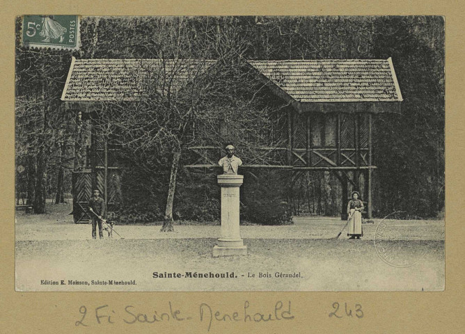 SAINTE-MENEHOULD. Les Bois Géraudel.
Sainte-MenehouldÉdition E. Moisson.[vers 1906]