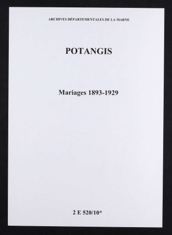 Potangis. Mariages 1893-1929