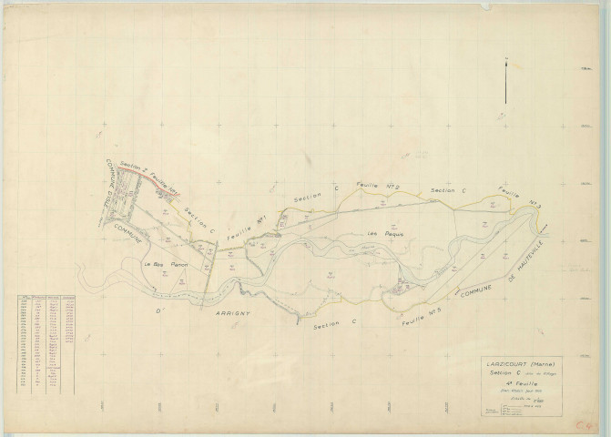 Larzicourt (51316). Section C4 échelle 1/5000, plan mis à jour pour 1955, plan non régulier (papier)