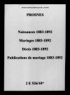 Prosnes. Naissances, mariages, décès, publications de mariage 1883-1892
