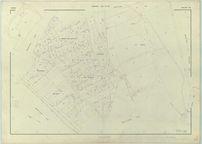 Avenay-Val-d'Or (51028). Section AD 1 échelle 1/1000, plan renouvelé pour 1961, plan régulier (papier armé).