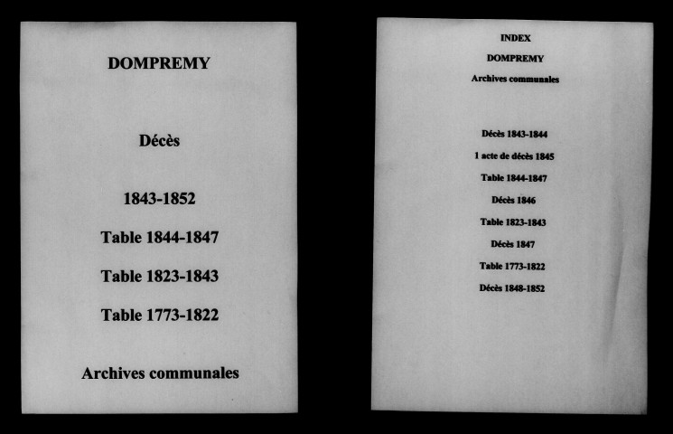 Dompremy. Décès et tables décès 1773-1852