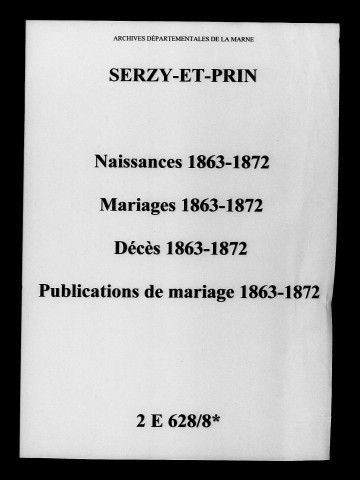 Serzy-et-Prin. Naissances, mariages, décès, publications de mariage 1863-1872
