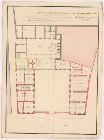 Cazerne de Maréchaussée à construire à Reims. Plan du rez de chaussée, 1777.