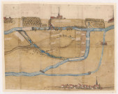 Sapignicourt, plan des lieux contentieux entre le chapitre de l'église cathédrale St Etienne et l'abbaye de Hautefontaine, 1530.