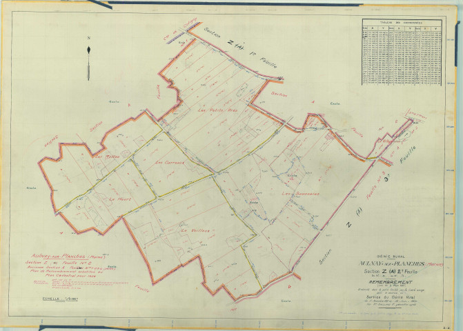 Val-des-Marais (51158). Aulnay-aux-Planches (51021). Section Z2 échelle 1/2000, plan remembré pour 1956 (ancienne section A1 ), plan régulier (papier armé)