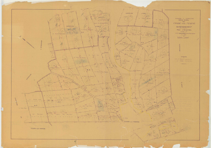 Condé-sur-Marne (51161). Tableau d'assemblage 1 échelle 1/5000, plan remembré pour 1958 (Tableau d'assemblage 1e partie), plan régulier (papier)