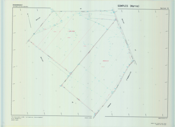 Sompuis (51550). Section YD échelle 1/2000, plan remembré pour 2009, plan régulier (calque)