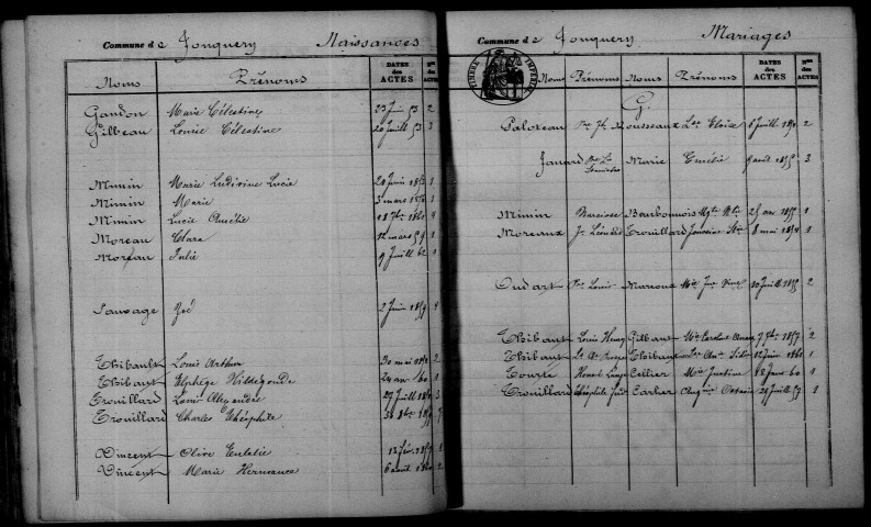 Jonquery. Table décennale 1853-1862