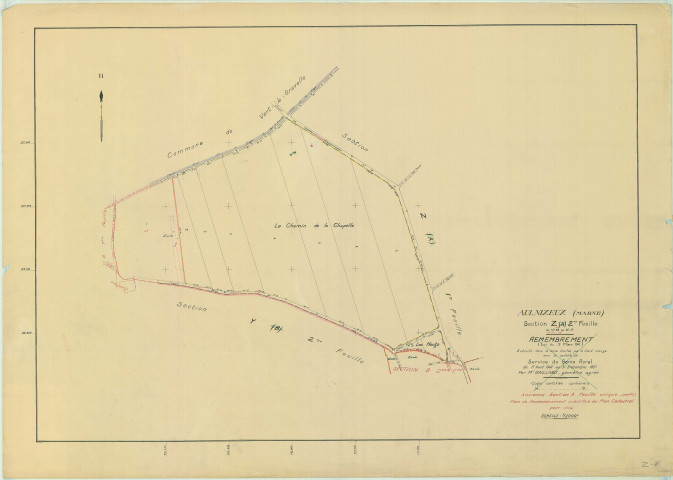 Val-des-Marais (51158). Aulnizeux (51024). Section Z2 échelle 1/2000, plan remembré pour 1954 (ancienne section A1), plan régulier (papier)